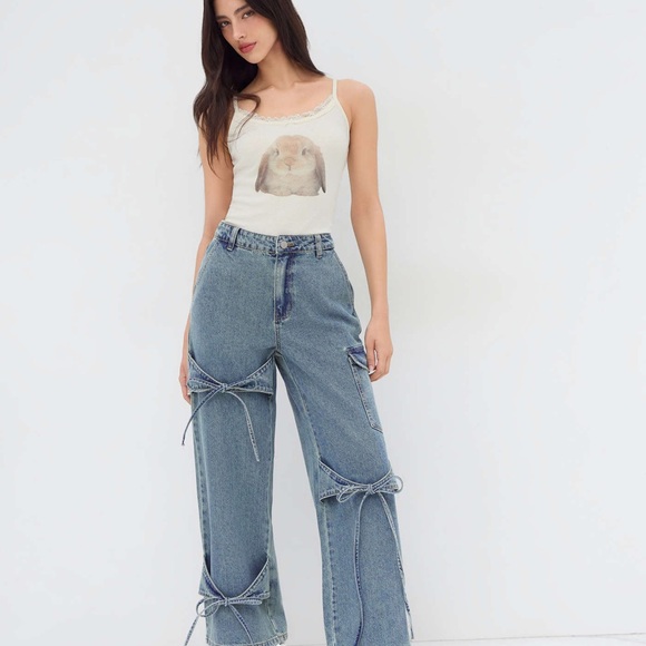 CIDER Denim Low-rise Jeans with Bow Accents NWT! - Picture 3 of 14